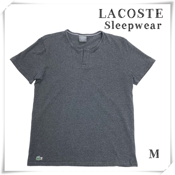 LACOSTE Sleepwear Slits Neck Crew Neck T-shirt In Charcoal Gray Size M - Picture 1 of 9